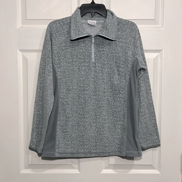 Columbia Blue Gray Pattered 1/4 Zip Fleece Pullover Jacket - Size Large - Picture 1 of 7